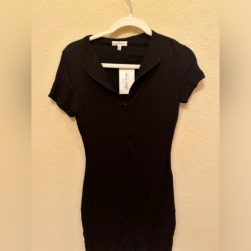 Black Mini Dress with Front Zipper